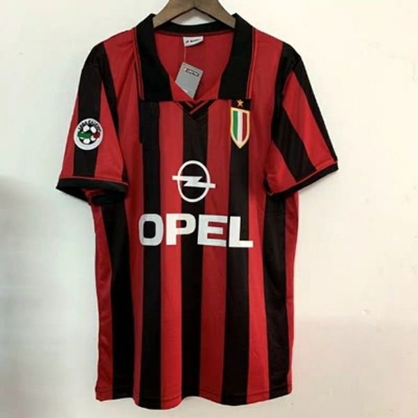 

ac milan 1996 1997 retro soccer jersey 96 97 weah albertini baggio dugarry baresi milan man short sleeve football shirt, Black