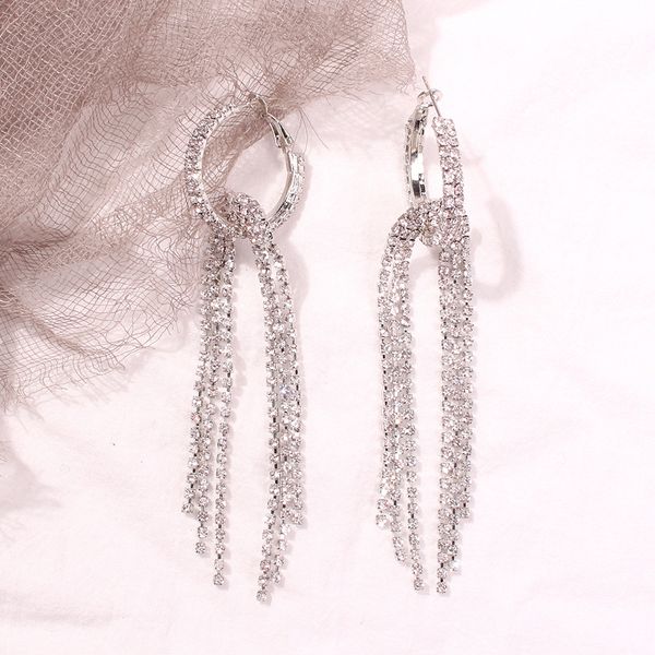 

amaiyllis wedding long rhinestone tassel earrings for women luxury crystal chain fringe earrings party statement earring brincos, Golden;silver