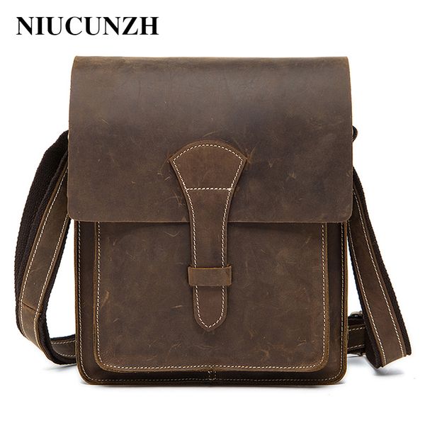

niucunza men's shoulder bag genuine vintage crazy horse leather shoulder bag for men messenger men's crossbody cover bags