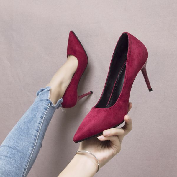 

2019 gold lace up heels slimming shoes shallow mouth branded pumps slip om sandals ladies pointed wedge work dress professional, Black