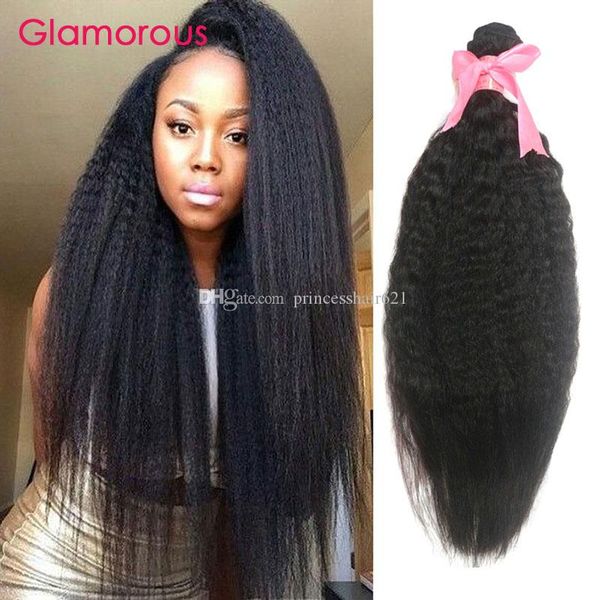 Glamorous Kinky Straight Brazilian Hair Weave 4 Bundles Remy Human