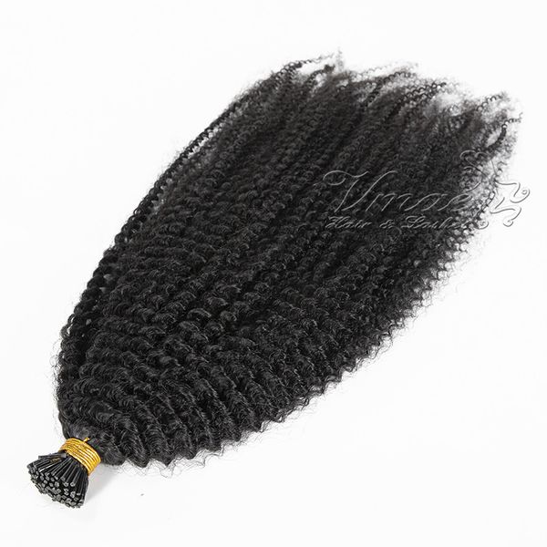 

vmae indian malaysian 1g strand 100g natural color afro kinky curly pre bonded keratin stick i tip raw virgin human hair extensions, Black