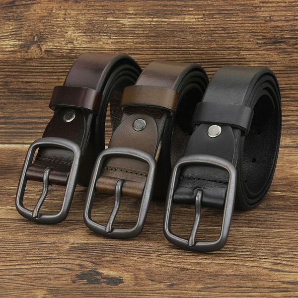 

luxury retro pin buckle cowboy man belt genuine leather fashion designer full grain leather casual ceinture homme, Black;brown