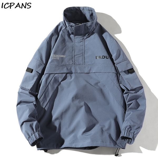

icpans tracksuit coat men hip hop streetwear jacket men pockets 2019 autumn winter jackets zipper pullover jacket fashion, Black;brown