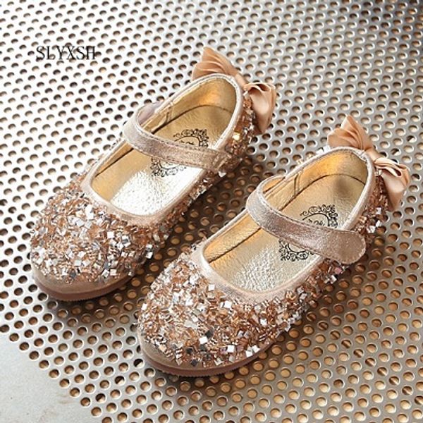 

slyxsh new children princess glitter sandals kids girls soft shoes non-slip low-heeled dress party shoes pink /silver/gold