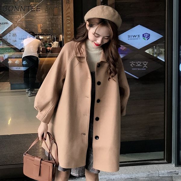 

wool blends women ulzzang lovely soft autumn winter chic popular new korean style loose female student all-match womens clothing, Black