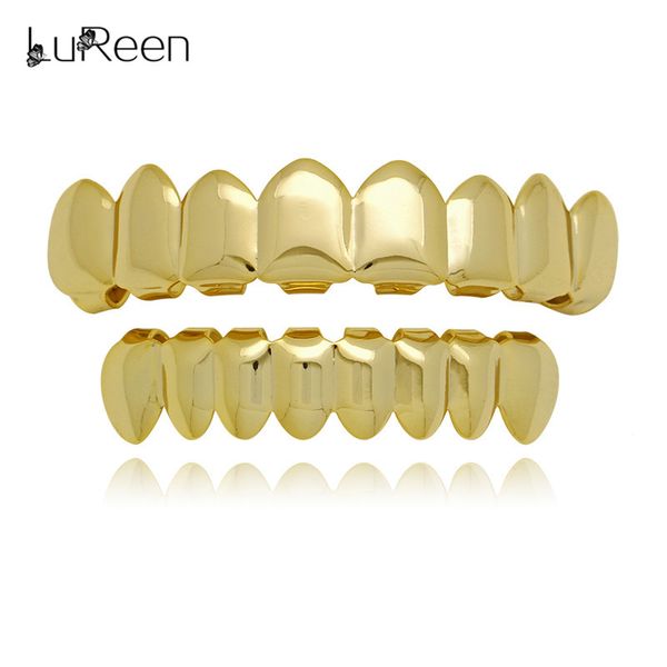 

lureen gold teeth grills & bottom tooth grills dental cosply grill vampire teeth caps body jewelry party gift, Slivery;golden