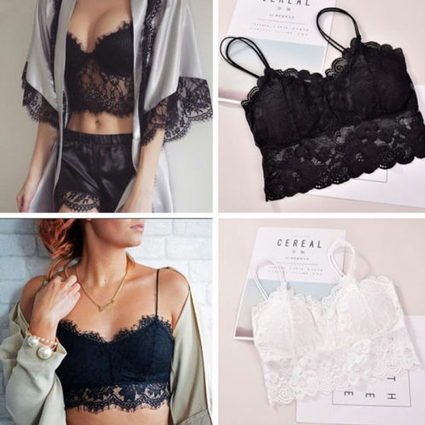

women's sleeveless lace vest crochet tank blouse bralette bra cami crop top, Black;white