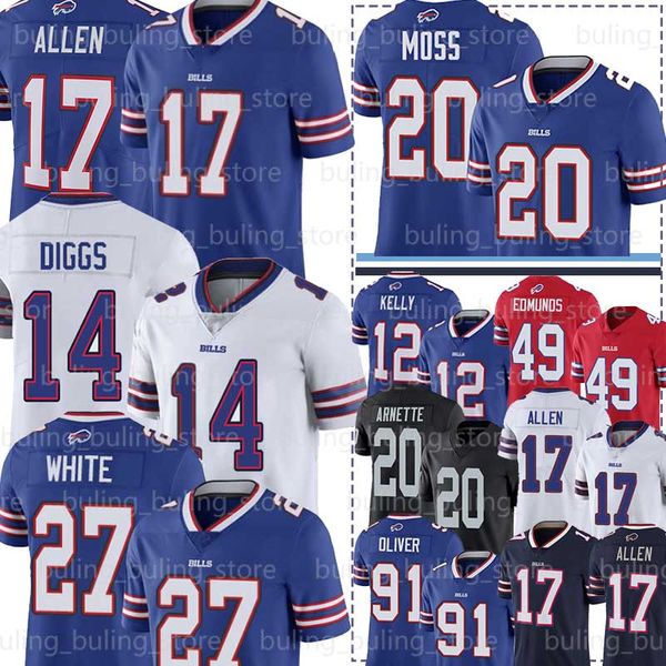 

17 josh allen jersey 14 stefon diggs bill 20 zack moss buffalo damon arnette 27 tre davious white tremaine edmunds jim kelly football, Blue;black