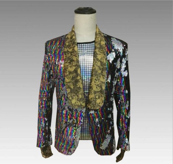 

color gradient sequins blazer men suits designs jacket mens stage singers clothes dance star style dress punk rock masculino, White;black