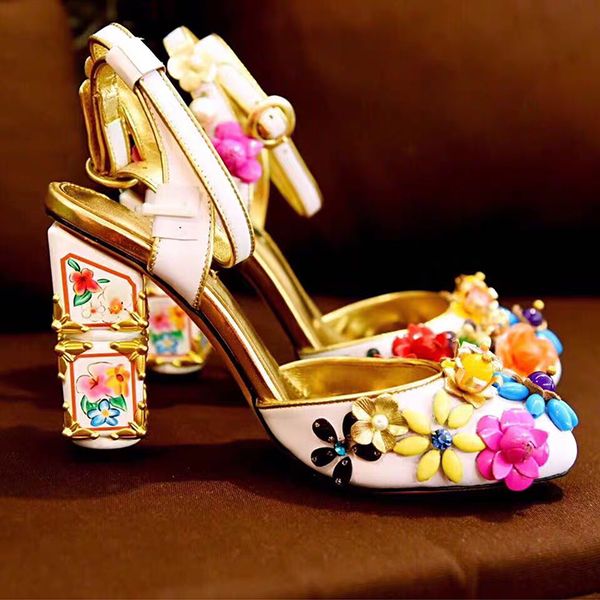 

prowow 2020 new fashion women's shoes sandals hand painted flower gem, Black