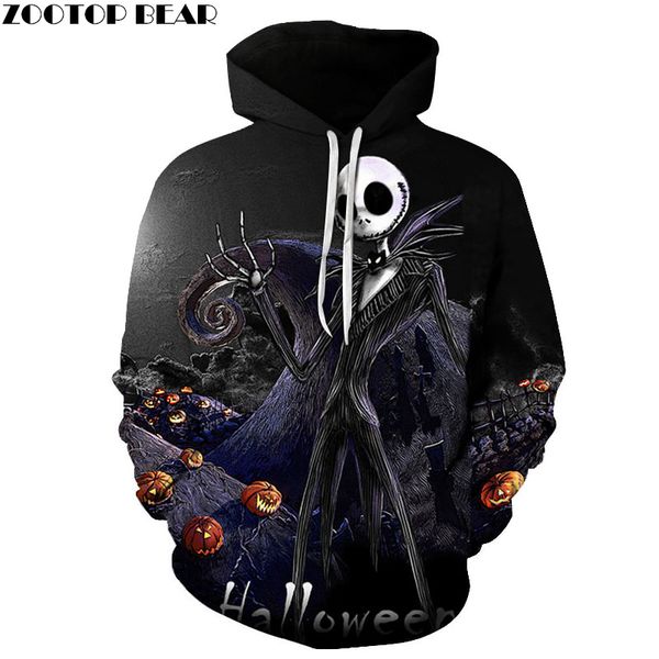 

jack skellington 3d hoodies sweatshirts men tracksuits drop shipping black hooded pullover brand hoodie mens clothes