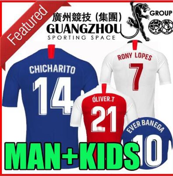 

19 20 sevilla soccer jersey 2019 camisetas seville fc chicharito de jong ever banega rony lopes dabbur .ocampos man kids football shirts, Black;yellow