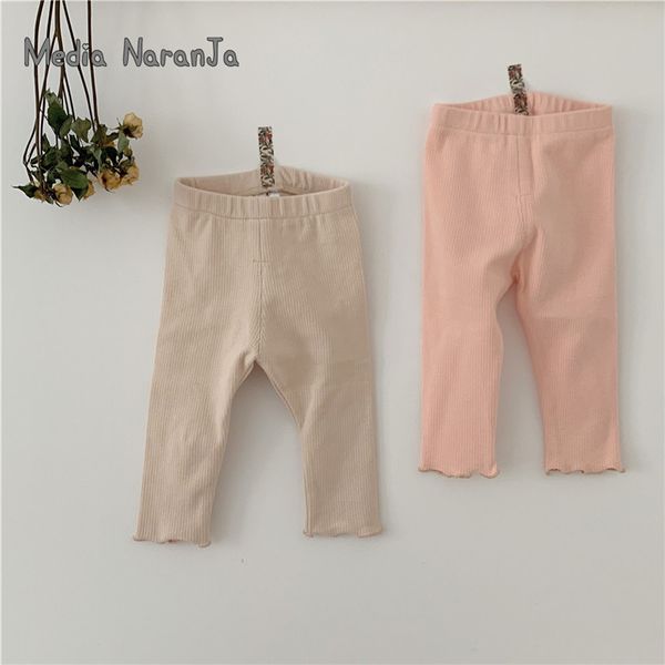 

ins 2019 autumn children's clothing baby solid color thread stretch girl wave foot cotton leggings long pants, Blue