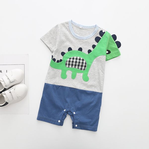

2020 baby rompers summer style powered baby boy girl cotton clothing newborn infant dinosaur short sleeve clothes 3 6 9 month, Blue