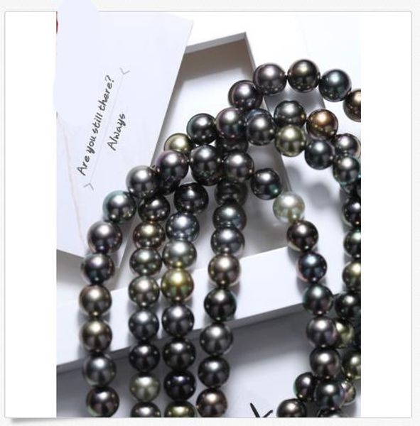 

14k gold 10-12mm natural black gray green tahitian pearl necklace 18inch, Silver