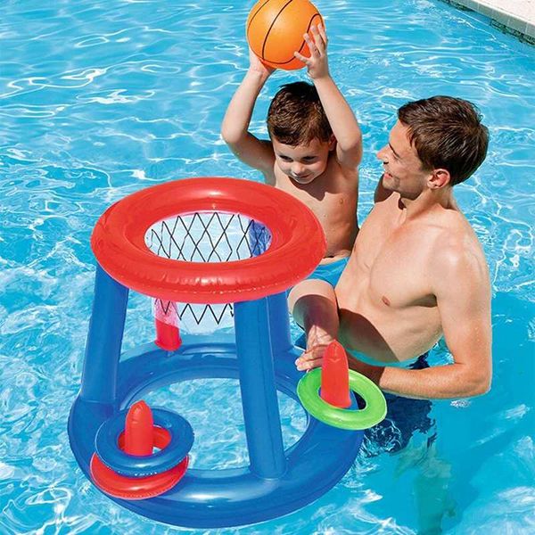 

childrens inflatable floating basketball hoop ring toss game swimming pool party water play toys blow up ball amusement park