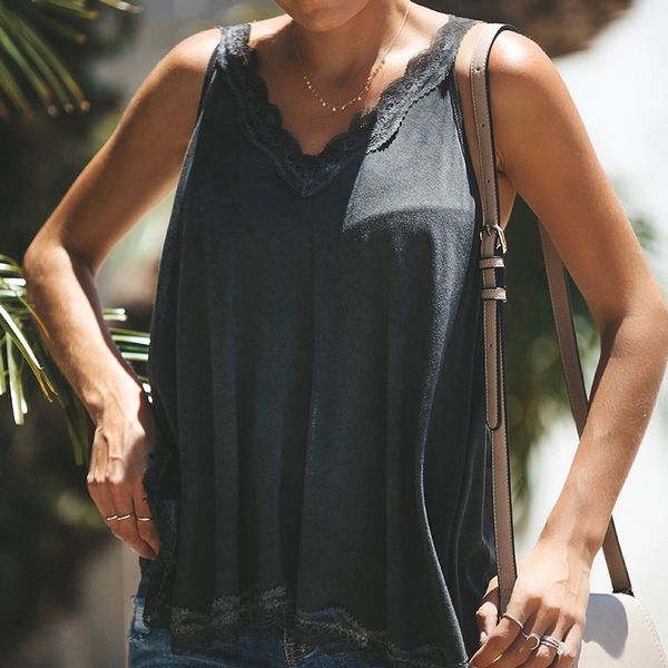 

new summer women tanks fashion solid lace patchwork sleeveless tshirts v neck camis backless blouses tank, White