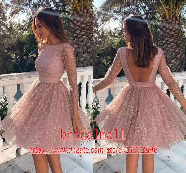 Blush Pink Sequins Lace Homecoming Prom Dresses 2020 Sexy Backless