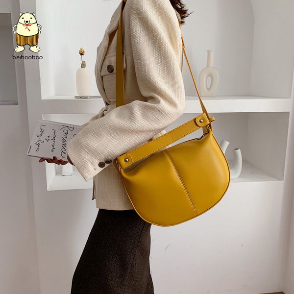 

beibaobao 2020 small lady shoulder messenger bag female travel handbags and purses solid color pu leather saddle bags for women