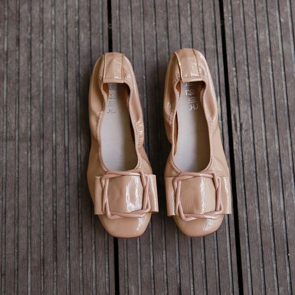 

women's egg roll shoes 2020 summer new fashion square button soft sole single shoe shallow flat bottom square head casual shoes, Black