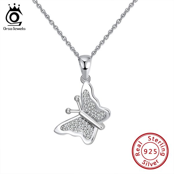 

orsa jewels sweet butterfly pendant 925 silver animal pendant necklace cubic zircon romantic pendant necklace fine jewelry sn229