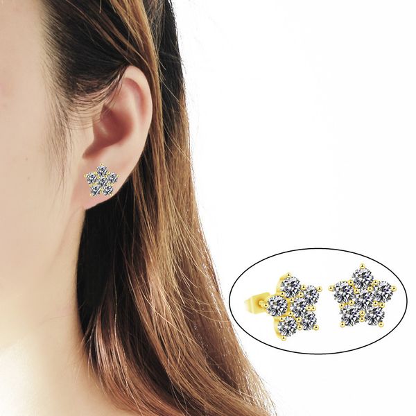 

10 pair cz flower stud earring women accessories minimalist jewelry fashion luck snowflake stud earrings friend gift, Golden;silver