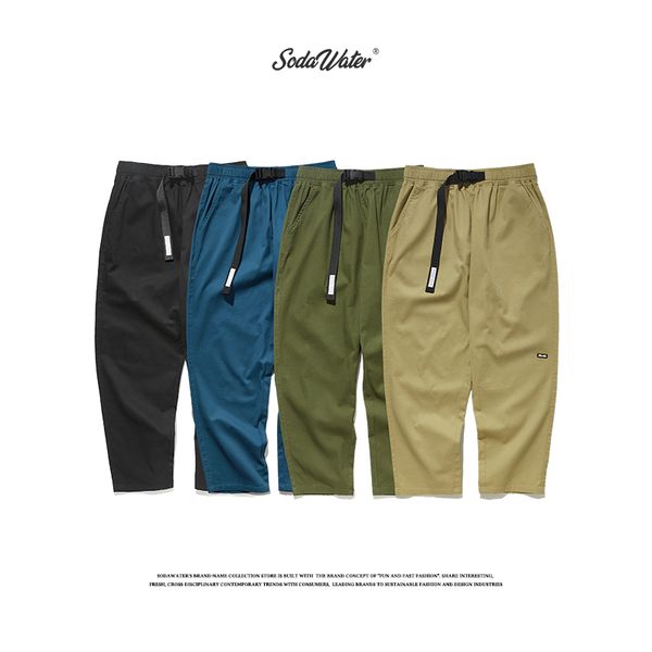 

sodawater мужчины сплошной цвет брюки-карго осень 2019 harajuku повседневные тактические брюки японский стиль свободный пояс брюки для мужчи, Black