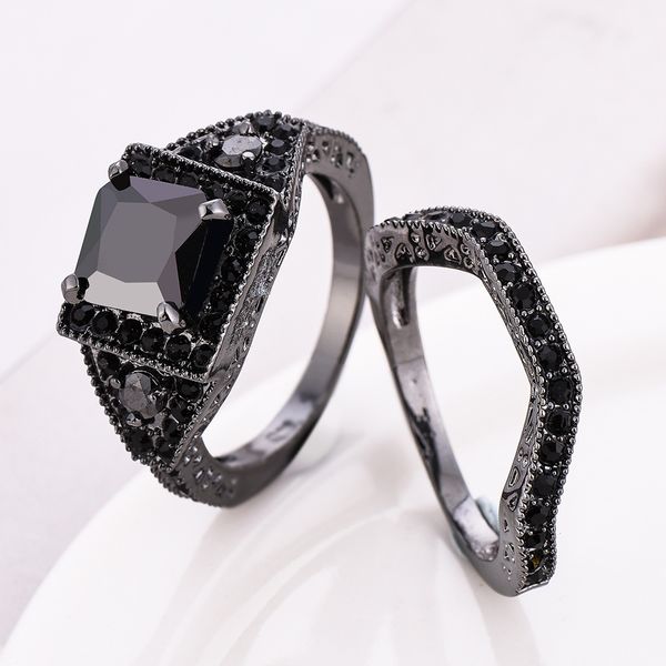 

роскошный черный циркон обручальные кольца аксессуары jewel кольца мода ювелирные изделия обручальное любовника валентина день рождения пара, Silver