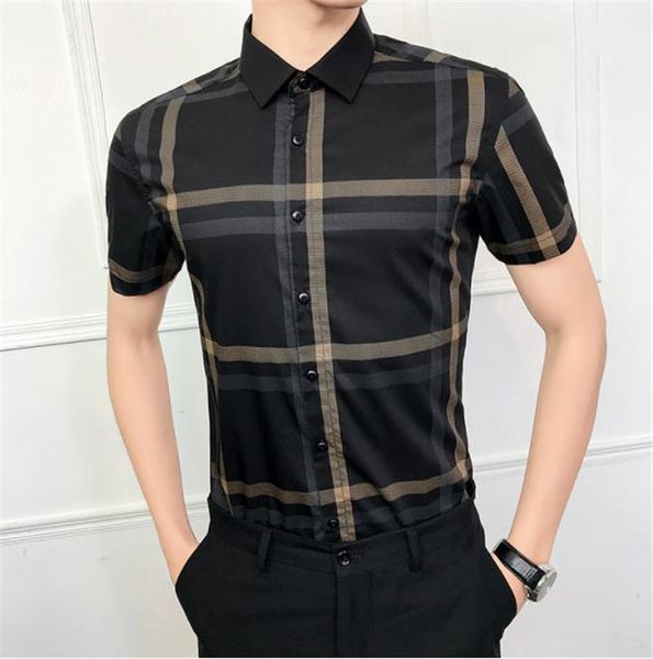 

Plaid Printed Designer Mens Shirts Summer Short Sleeve Square Collar Single Breasted Mens Casual Shirts Male Apparel