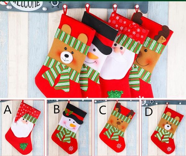 

38*19 cm christmas xmas tree hanging party tree decor santa stocking sock gift candy bags lovely gift bag for children fireplace tree