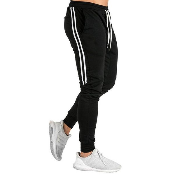 

men fitness sporting pants running gym  casual, medium waist training striped elastic waist pants, Black;blue