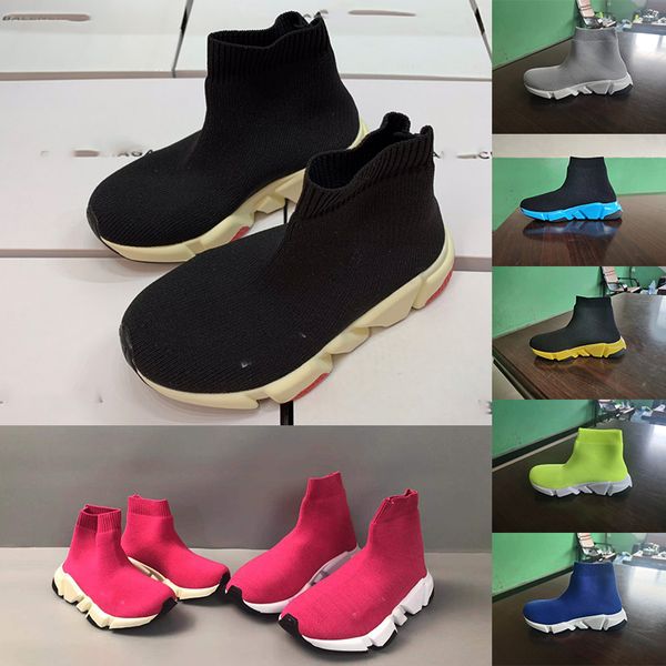 

fashion ankle boots stretch designer running kids shoes knit stretch fabric sock mid-sneakers speed trainer children sneaker 24-35, Black