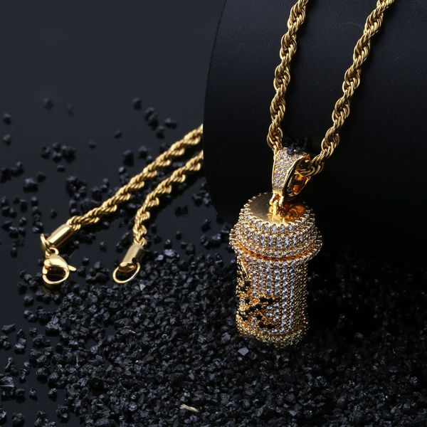 

european and american poison pot px styling personality hip hop pendant micro inlaid zircon necklace, Silver