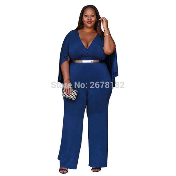 

plus size v-neck cloak jumpsuit women 2018 summer fashion long wide leg romper big size black tunic party clubwear overalls, Black;white