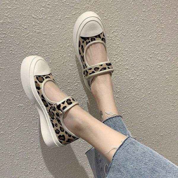 

retro leopard women sneakers platform shoes woman thick bottom mary janes flats tenis feminino ladies casual loafers espadrilles, Black