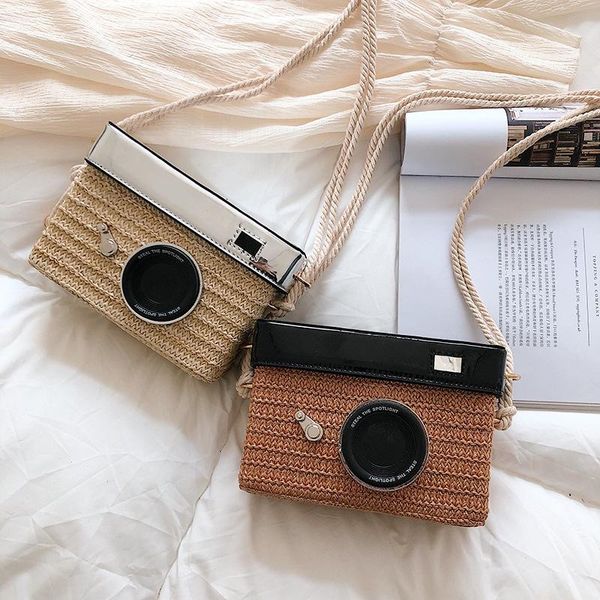 

2019 fashion straw camera design shoulder crossbody bag women casual mini messenger bag for female purse bolsa flap