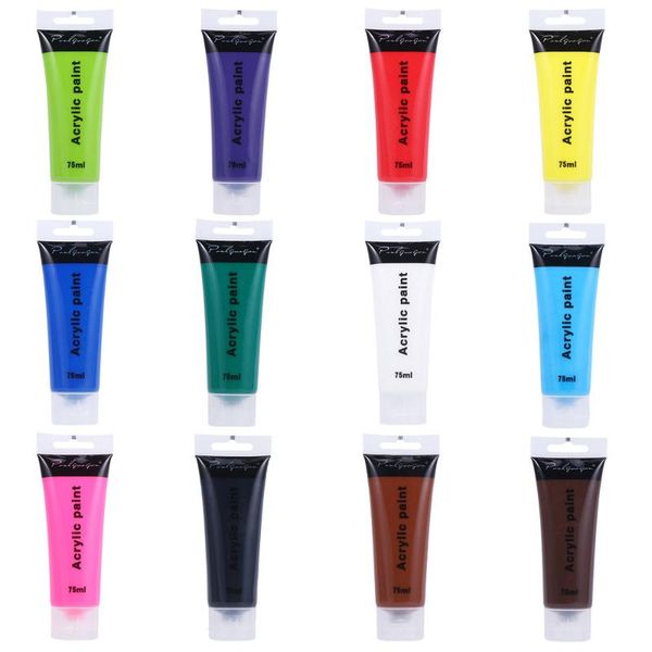 

75ml 12 colors acrylic paint set hand painted pigment kit wall painting pigment set for kids students artists teacher