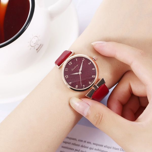 

women's belt watch quartz wrist watch fashion student casual female models leather analog quartz wrist clock gift, Slivery;brown