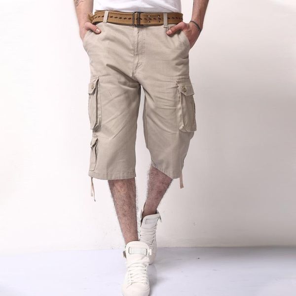

2018 new mens summer army cargo 3/4 three quarter pants cotton multi pockets tactical camo casual men jogger short, White;black