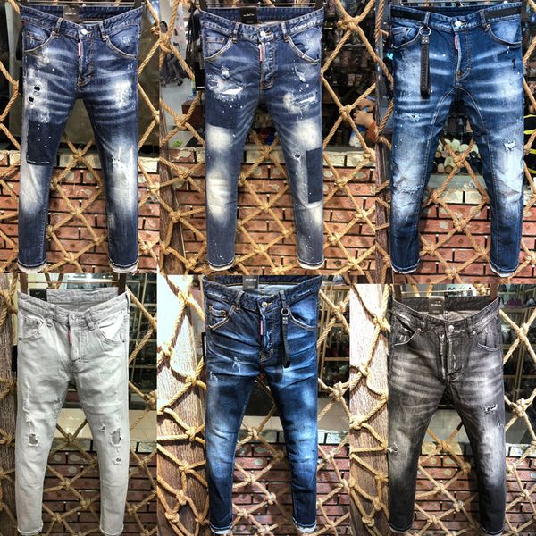 

2020 fashion men's foreign trade jeans pants motorcycle biker men washing to do the old fold trousers casual runway denim size 46-54, Blue
