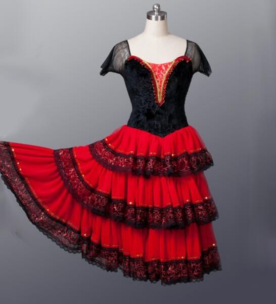 Tutu romantico rosso per adulti Vestito da balletto spagnolo Kitri per donna Tutu professionale Costume da ballo spagnolo per ragazze