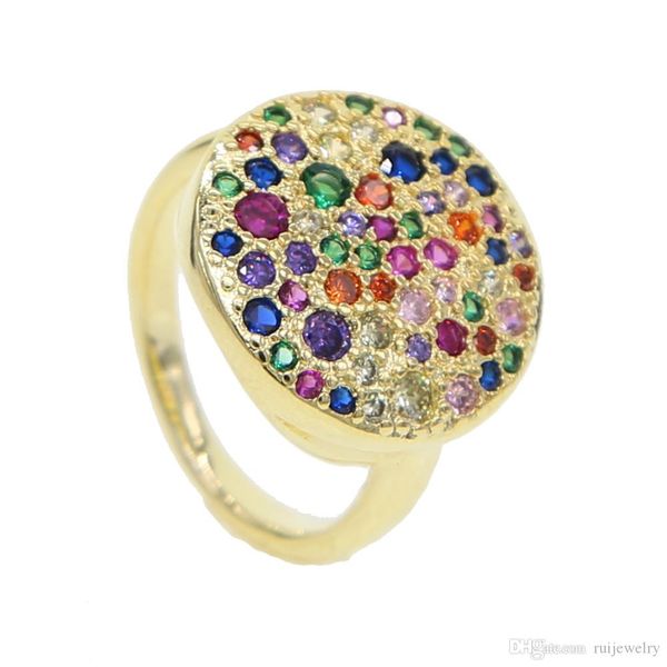

2019 geometric round big full finger ring mirco pave rainbow mini cz boho ethnic women hippie gold finger jewelry party, Slivery;golden