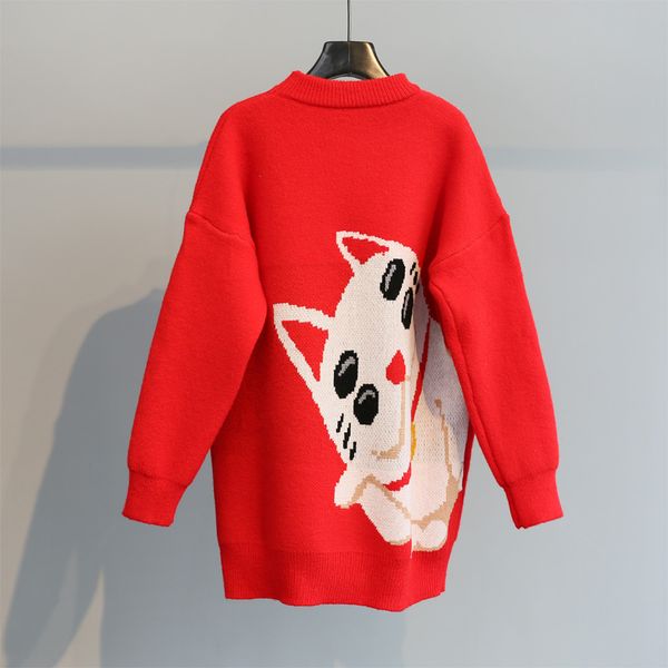 

loose pullover female winter 2019 christmas red embroidered knit sweater yfnt2318, White;black
