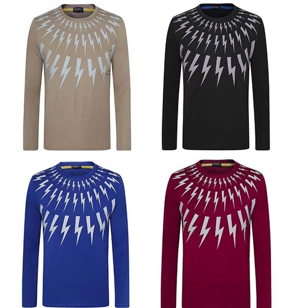 

2020 новая хлопчатобумажная рубашка поло с длинным рукавом осень и зима мужская круглая шея европейская и американская печатная футболка дик, White;black