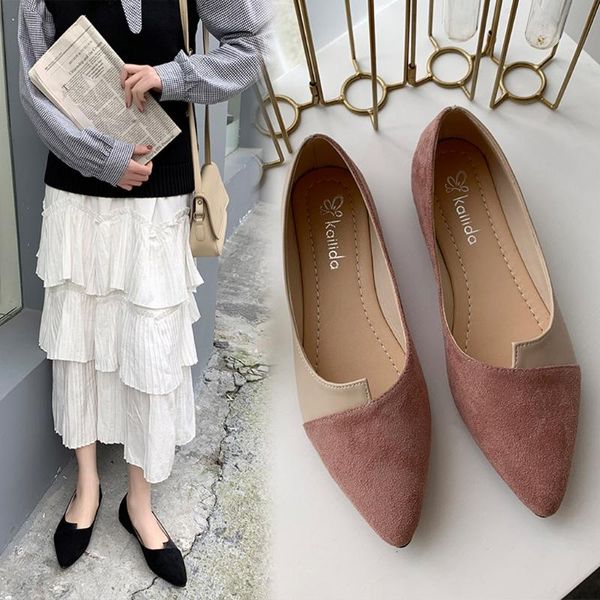 

spring women slip on flat loafers splice color flats fashion pointed toe ballerina ballet flat slip on shoes ballerina flats, Black