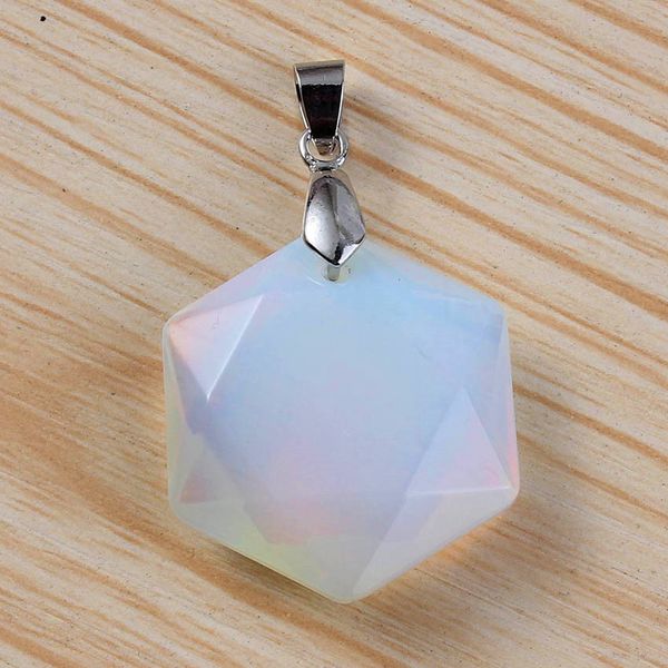 

trendy-beads popular silver plated opalite opal hexagon section lucky star pendant for christmas gift, Black