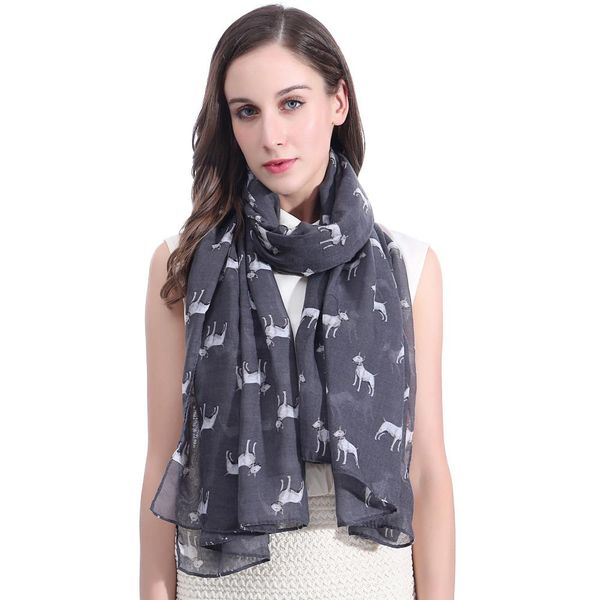 

bull terrier dog print scarf shawl wrap soft lightweight large size, Blue;gray