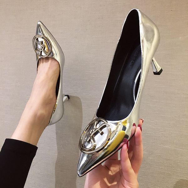 

shiny high heels women dress high heel shoes patent leather super heel pointed toe women pumps stiletto ladie, Black