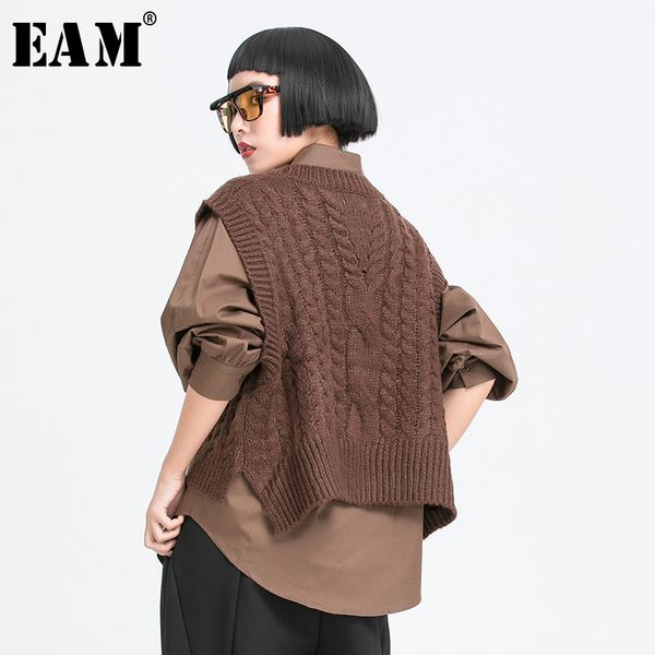 

eam] black big size knitting sweater loose fit round neck sleeveless women pullovers new fashion tide spring autumn 2020 1w757, White;black